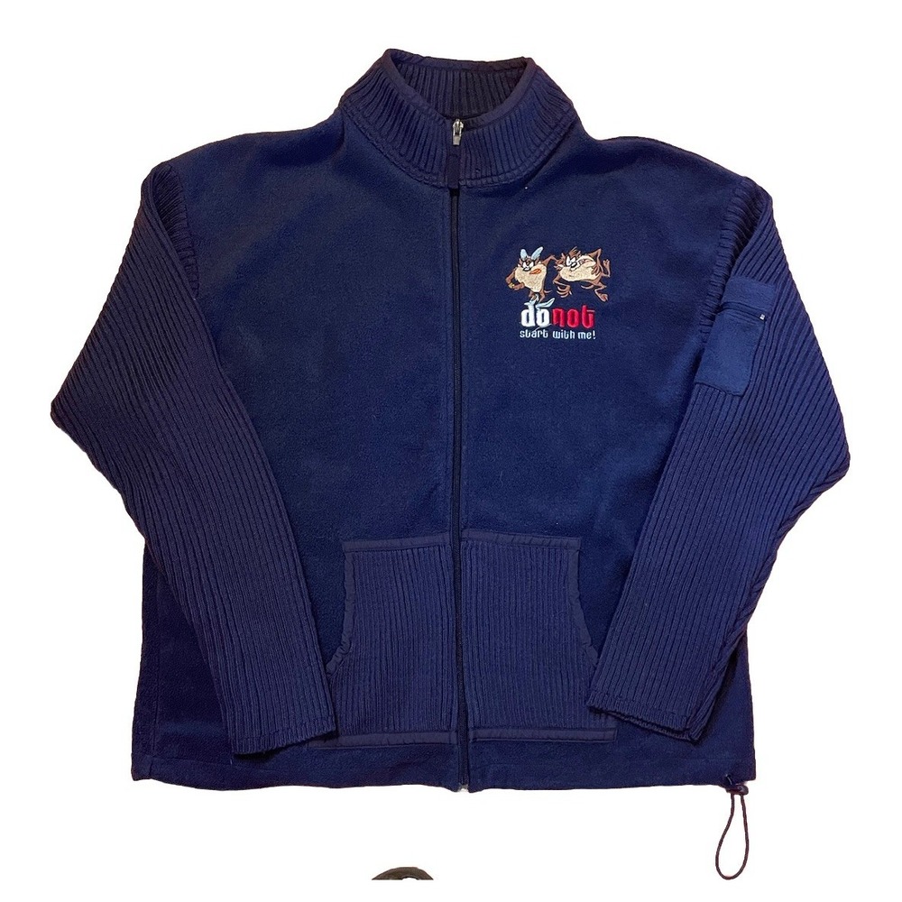Vintage 90s Looney Tunes Taz Tasmanian Devil Full Zip Sweatshirt Size M Blue USA